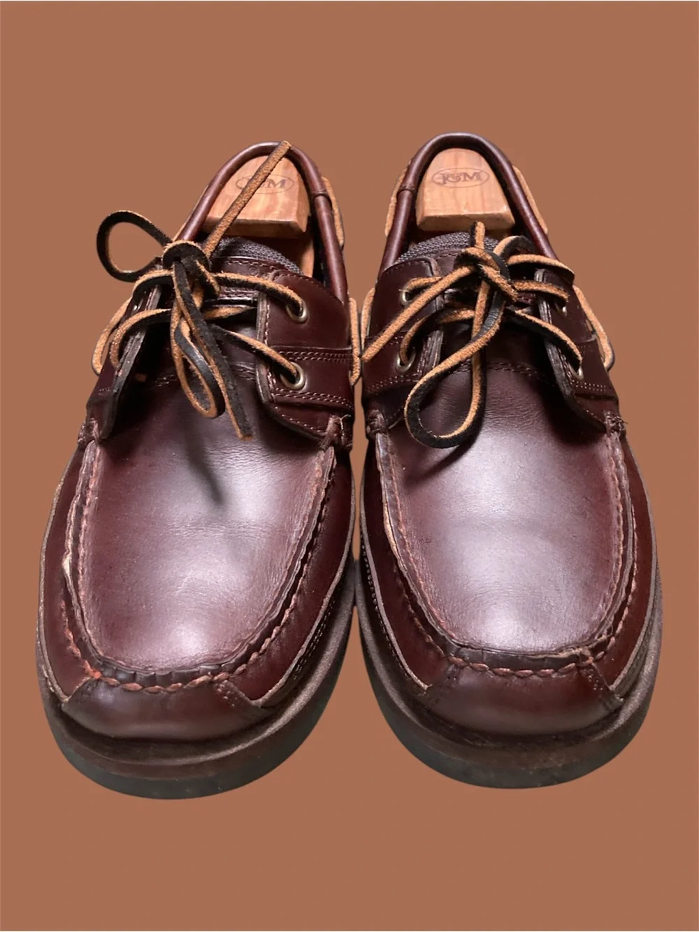 Timberland Classic Amherst Brown Oiled Leather 2-Eye Vented Boat Shoes 9.5